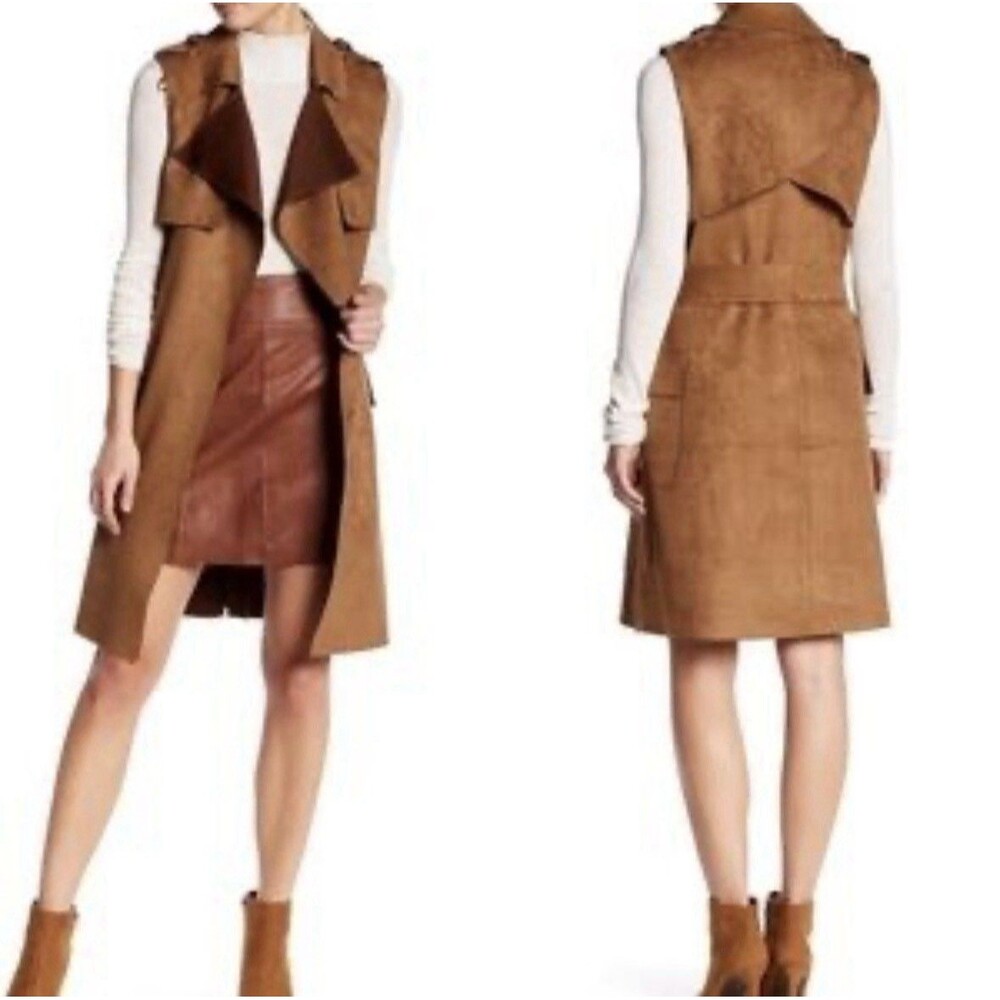 Love Token Long Trench Vest Waistcoat Sleeveless Duster Size XS Microsuede